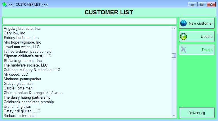 Customer management screen