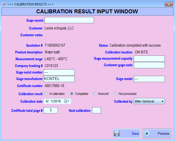 Calibration procedure selection screen