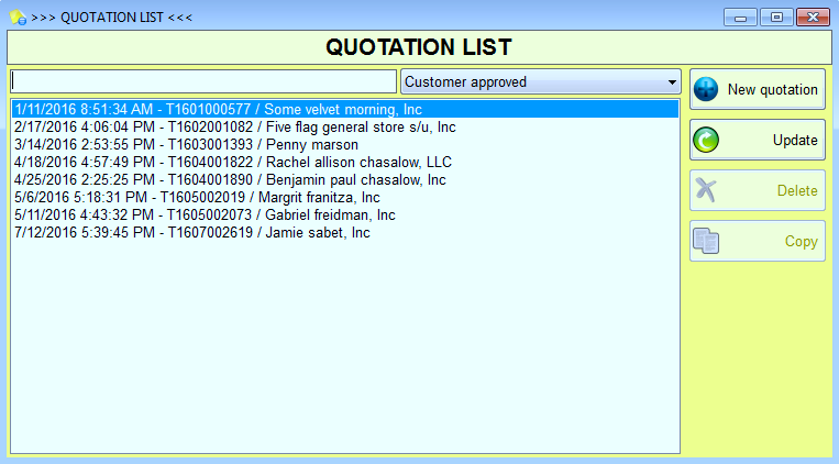 Quotation screen